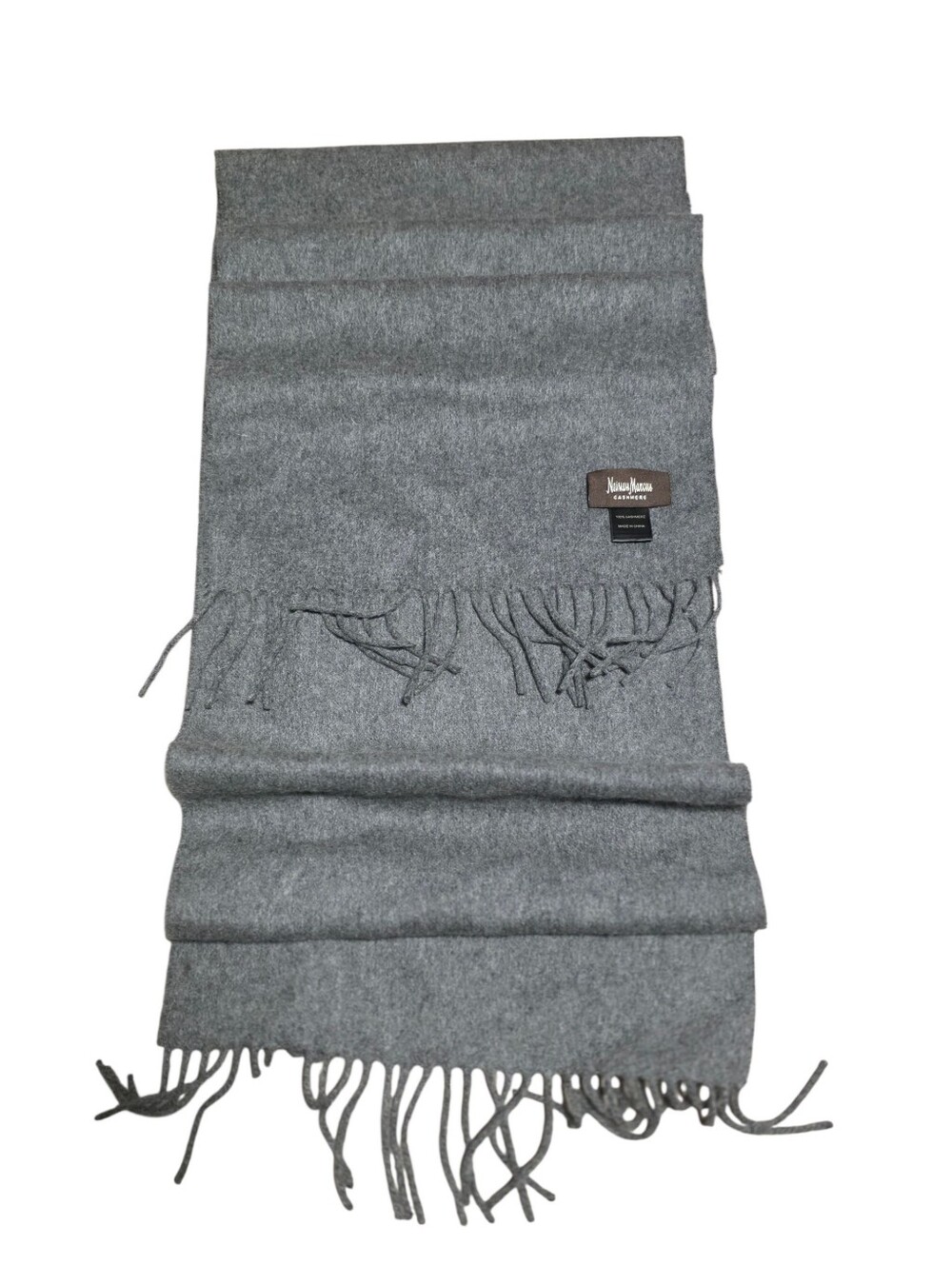 Neiman Marcus 100% Cashmere Tassled Scarf Gray Classic Quiet Luxury OS EUC